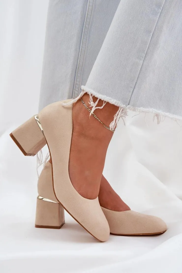 Damskie Boto Eko Zamszowe Czółenka Na Słupku Beżowe Veniffia