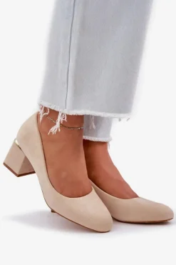 Damskie Boto Eko Zamszowe Czółenka Na Słupku Beżowe Veniffia