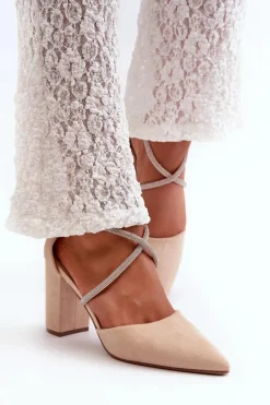 Discount Boto Eko Zamszowe Czółenka Na Słupku Z Cyrkoniami Beżowe Lagra