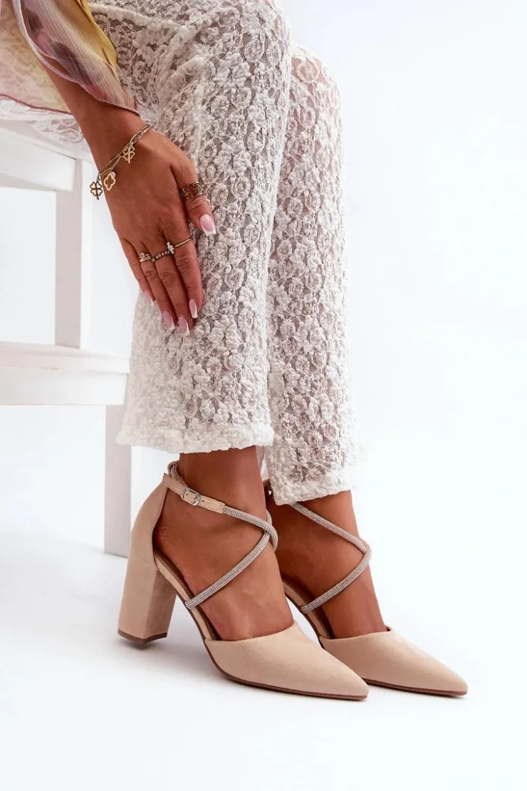 Discount Boto Eko Zamszowe Czółenka Na Słupku Z Cyrkoniami Beżowe Lagra