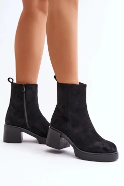 Clearance Boto Eko Zamszowe Damskie Botki Na Słupku Ocieplane Czarne Meriluna Czarny