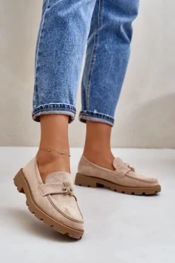 Damskie Boto Eko Zamszowe Damskie Mokasyny Z Misiem Beżowe Kaithra