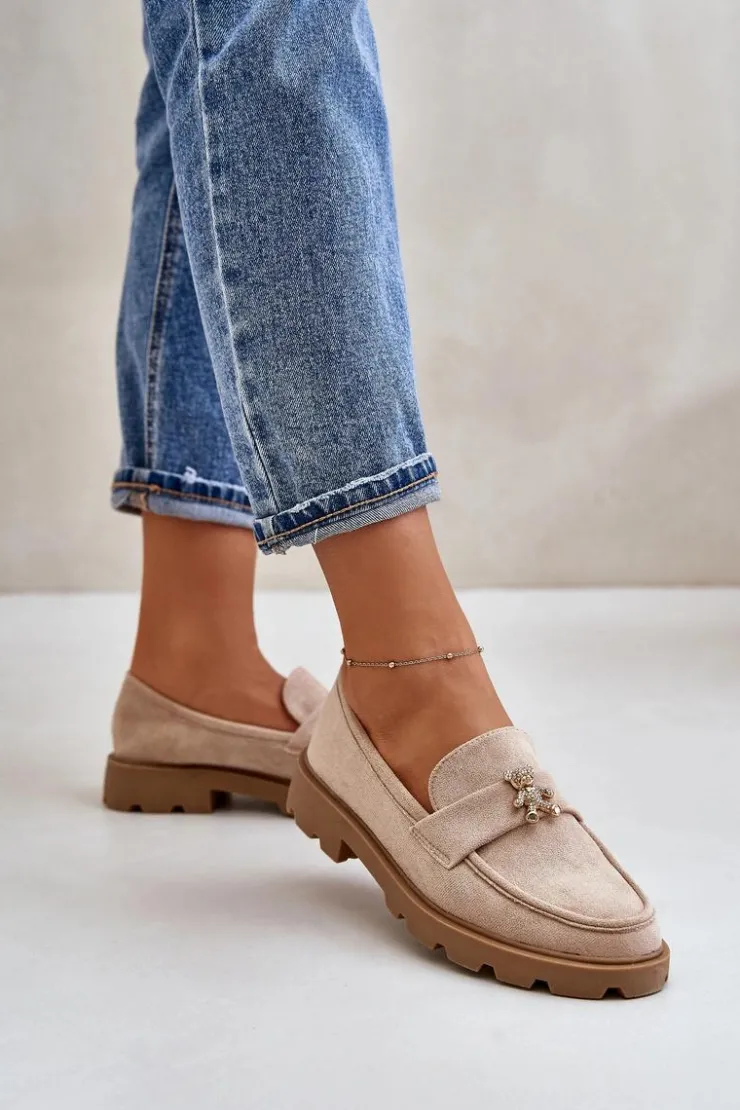 Damskie Boto Eko Zamszowe Damskie Mokasyny Z Misiem Beżowe Kaithra