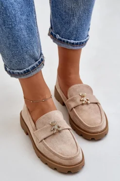Damskie Boto Eko Zamszowe Damskie Mokasyny Z Misiem Beżowe Kaithra