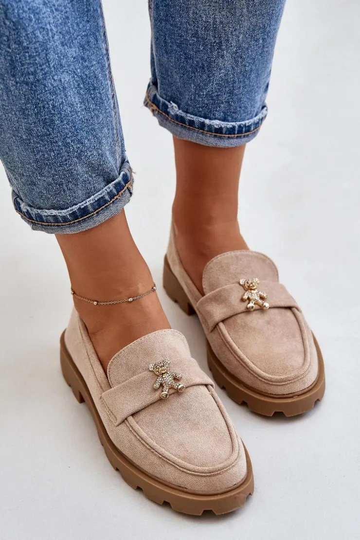 Damskie Boto Eko Zamszowe Damskie Mokasyny Z Misiem Beżowe Kaithra