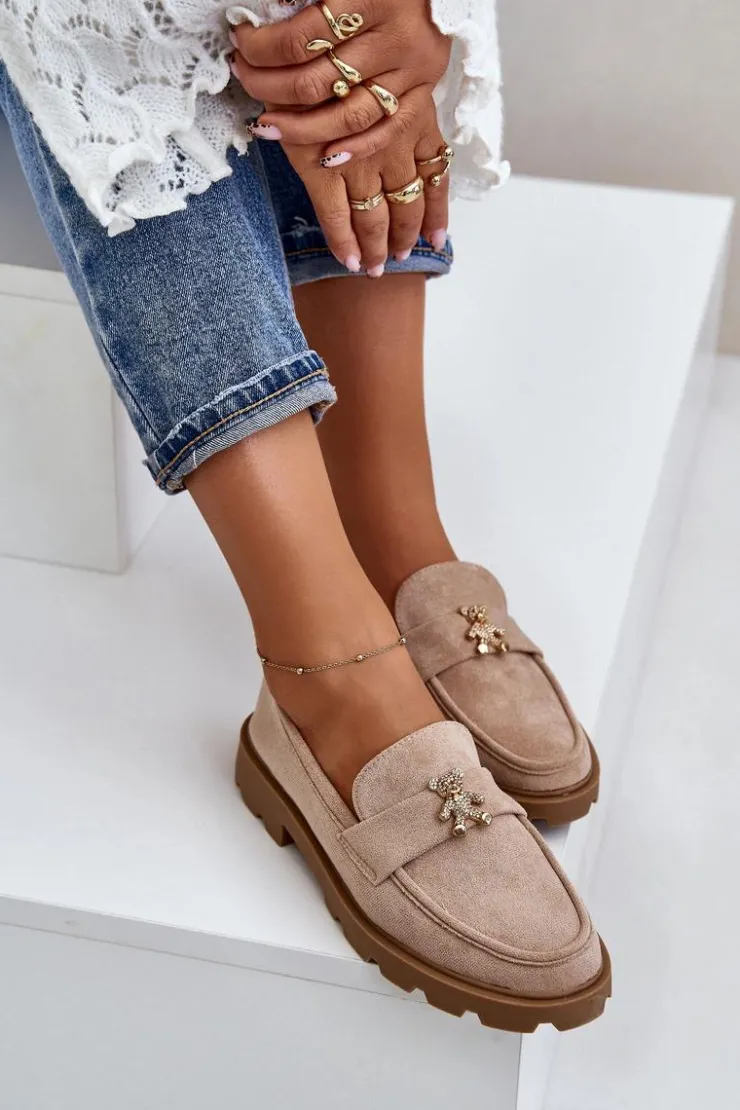 Damskie Boto Eko Zamszowe Damskie Mokasyny Z Misiem Beżowe Kaithra