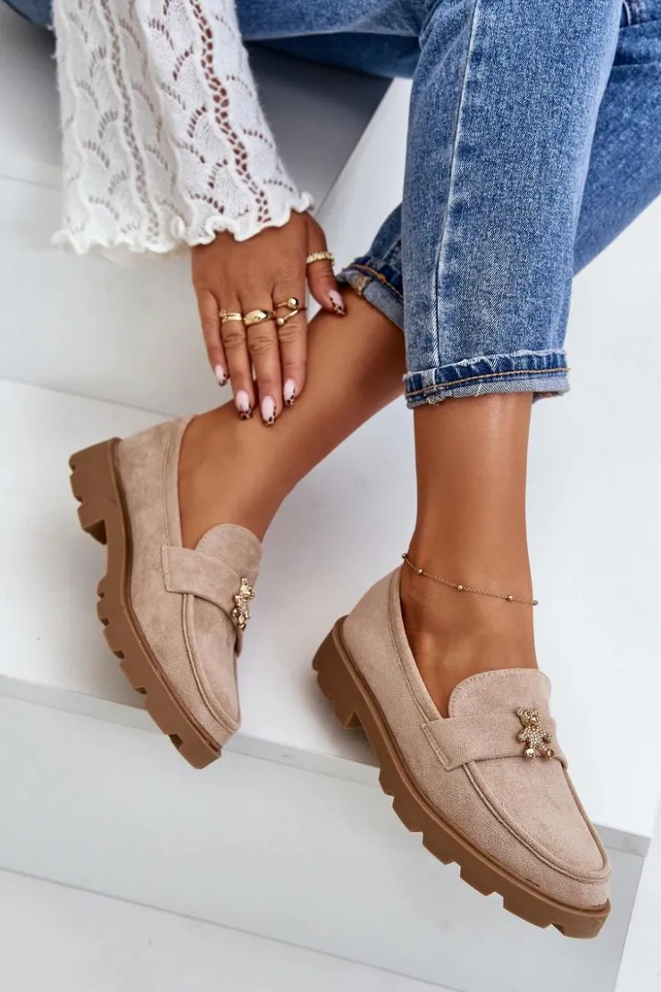 Damskie Boto Eko Zamszowe Damskie Mokasyny Z Misiem Beżowe Kaithra