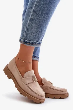 Damskie Boto Eko Zamszowe Damskie Mokasyny Z Misiem Beżowe Kaithra