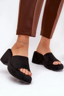 Damskie Boto Eko Zamszowe Klapki Damskie Na Platformie I Koturnie Czarne Afisal