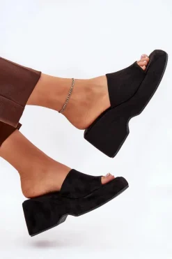 Damskie Boto Eko Zamszowe Klapki Damskie Na Platformie I Koturnie Czarne Afisal