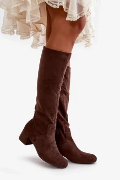 Damskie Boto Eko Zamszowe Kozaki Damskie Przed Kolano Na Zamek Brązowe Elitara