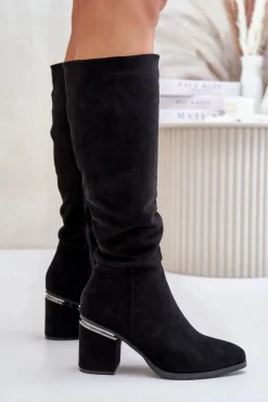 Damskie Buty damskie Vinceza Eko Zamszowe Kozaki Damskie Przed Kolano Na Słupku Ocieplane Vinceza 16473 Czarne