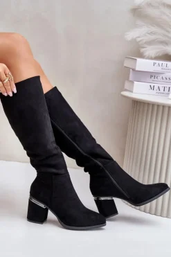 Damskie Buty damskie Vinceza Eko Zamszowe Kozaki Damskie Przed Kolano Na Słupku Ocieplane Vinceza 16473 Czarne