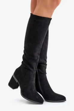 Damskie Buty damskie Vinceza Eko Zamszowe Kozaki Damskie Przed Kolano Na Słupku Ocieplane Vinceza 16473 Czarne