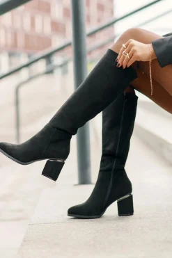 Damskie Buty damskie Vinceza Eko Zamszowe Kozaki Damskie Przed Kolano Na Słupku Ocieplane Vinceza 16473 Czarne