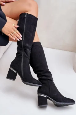 Damskie Buty damskie Vinceza Eko Zamszowe Kozaki Damskie Przed Kolano Na Słupku Ocieplane Vinceza 16473 Czarne
