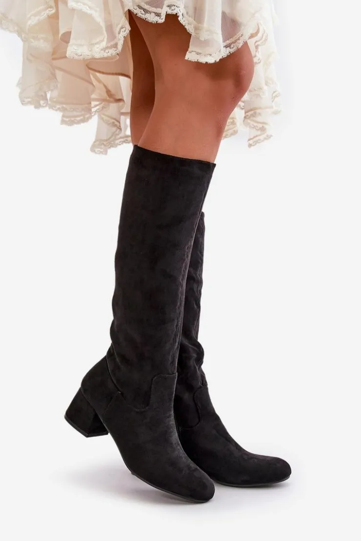 Boto Kozaki Przed Kolano|Kozaki Na Obcasie*Eko Zamszowe Kozaki Damskie Przed Kolano Na Zamek Czarne Elitara