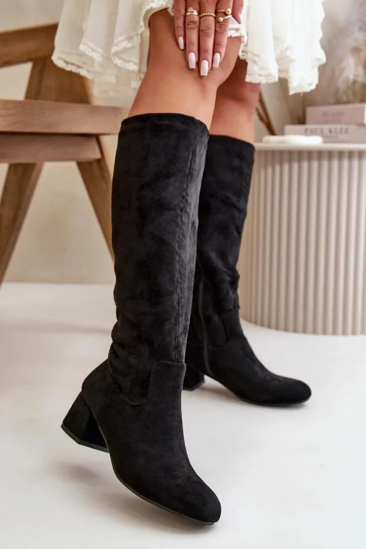 Boto Kozaki Przed Kolano|Kozaki Na Obcasie*Eko Zamszowe Kozaki Damskie Przed Kolano Na Zamek Czarne Elitara
