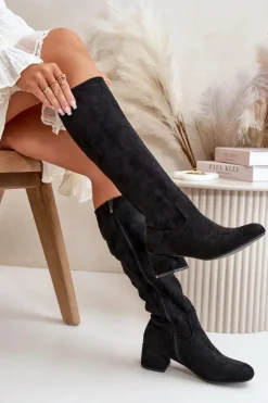 Boto Kozaki Przed Kolano|Kozaki Na Obcasie*Eko Zamszowe Kozaki Damskie Przed Kolano Na Zamek Czarne Elitara