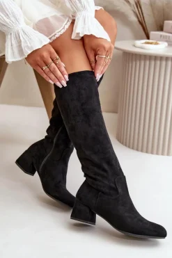 Boto Kozaki Przed Kolano|Kozaki Na Obcasie*Eko Zamszowe Kozaki Damskie Przed Kolano Na Zamek Czarne Elitara