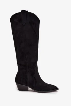 Damskie Boto Eko Zamszowe Kozaki Kowbojki Damskie Na Obcasie Czarne Jenaya