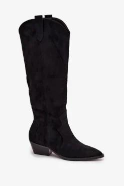 Damskie Boto Eko Zamszowe Kozaki Kowbojki Damskie Na Obcasie Czarne Jenaya