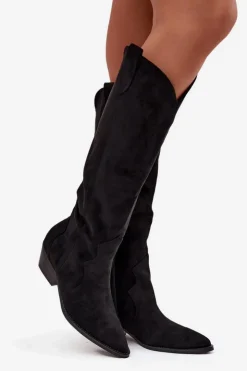 Damskie Boto Eko Zamszowe Kozaki Kowbojki Damskie Na Obcasie Czarne Jenaya