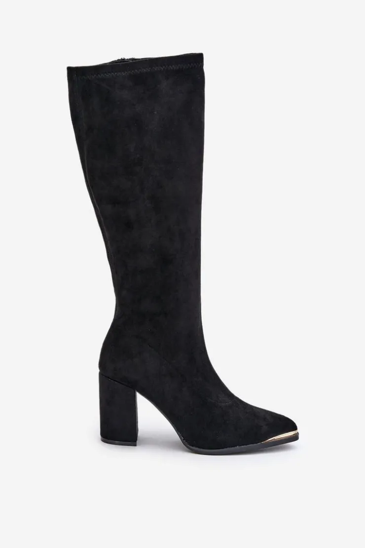 Hot Boto Eko Zamszowe Kozaki Na Słupkowym Obcasie Czarne Batirae