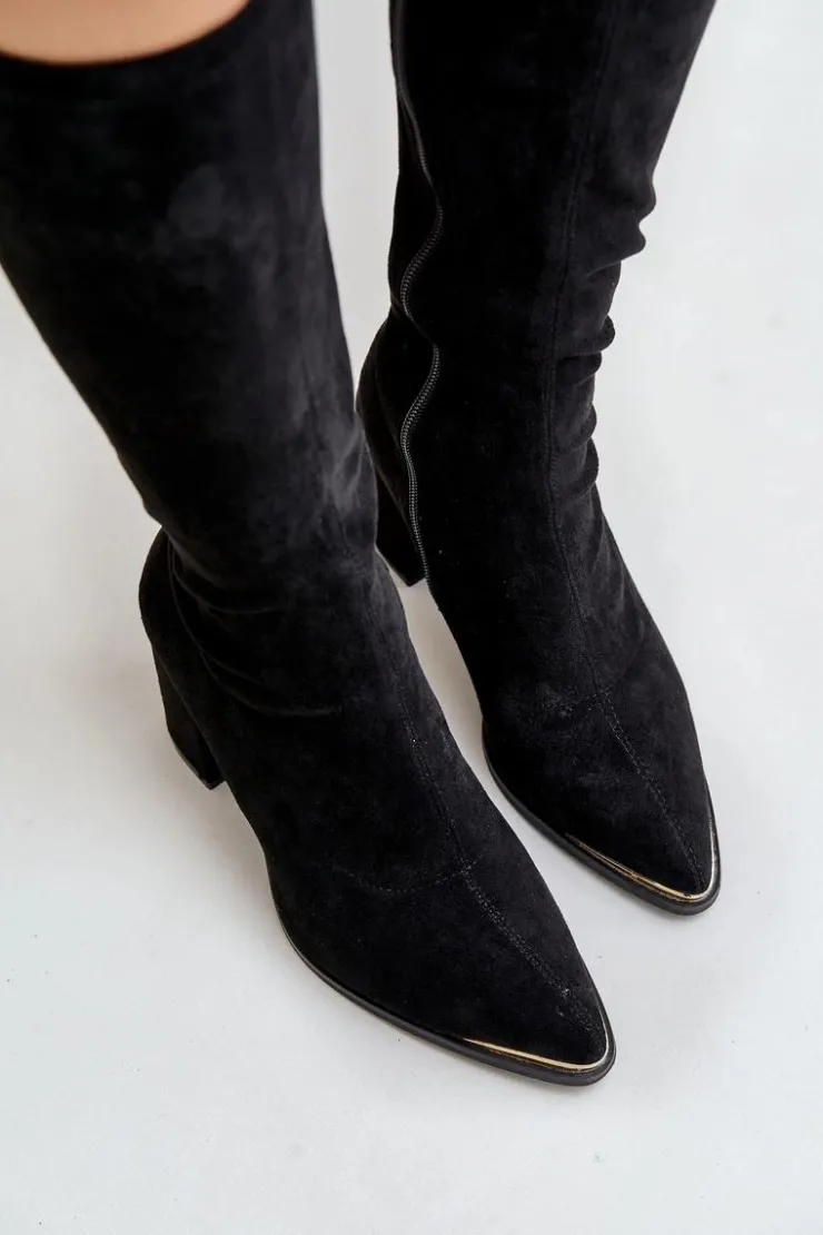 Hot Boto Eko Zamszowe Kozaki Na Słupkowym Obcasie Czarne Batirae