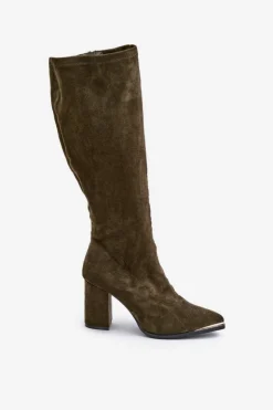 Boto Kozaki Ocieplane|Kozaki Na Słupku*Eko Zamszowe Kozaki Na Słupkowym Obcasie Ciemnozielone Batirae