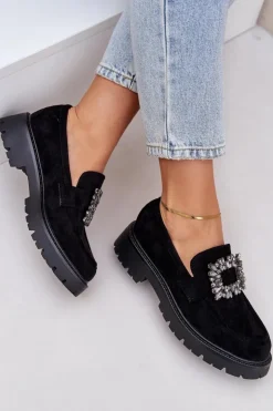 Best Boto Eko Zamszowe Mokasyny Damskie Z Ozdobną Broszką Czarne Valiana