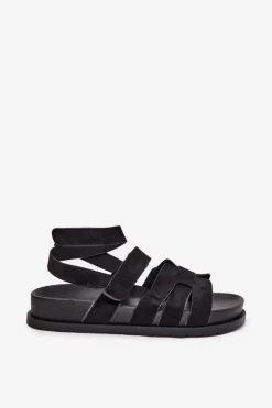 Discount Boto Eko Zamszowe Sandały Damskie Z Rzepami Czarne Valpera Czarny