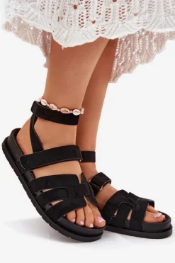 Discount Boto Eko Zamszowe Sandały Damskie Z Rzepami Czarne Valpera Czarny