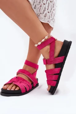 Online Boto Eko Zamszowe Sandały Damskie Z Rzepami Fuksja Valpera Różowy