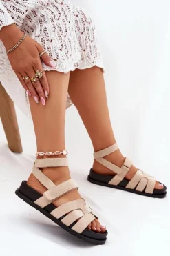 Damskie Boto Eko Zamszowe Sandały Damskie Z Rzepami Beżowe Valpera