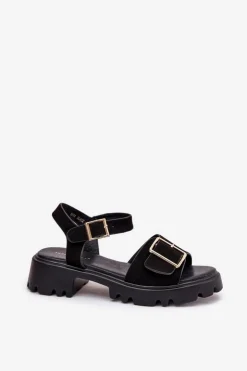 Sale Boto Eko Zamszowe Sandały Damskie Z Klamrą Czarne Gofielle Czarny