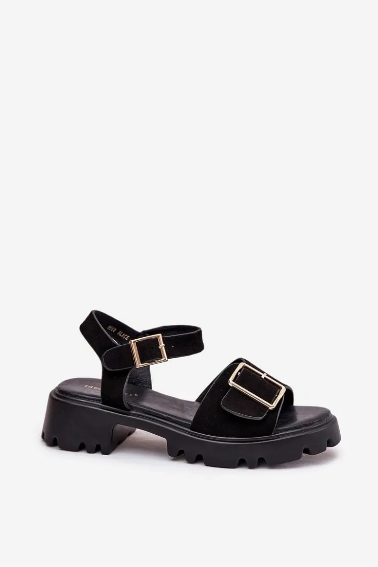 Sale Boto Eko Zamszowe Sandały Damskie Z Klamrą Czarne Gofielle Czarny