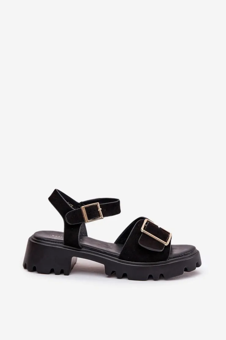 Sale Boto Eko Zamszowe Sandały Damskie Z Klamrą Czarne Gofielle Czarny