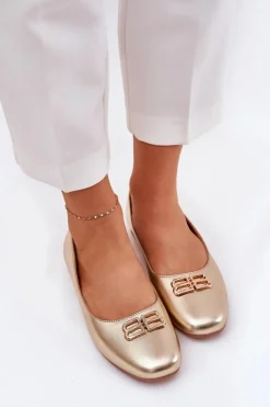 Buty damskie Vinceza Baleriny Skórzane|Baleriny Klasyczne*Eleganckie Baleriny Damskie Z Ozdobą Vinceza 62206 Złote Złoty
