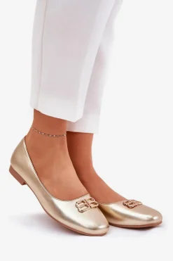 Buty damskie Vinceza Baleriny Skórzane|Baleriny Klasyczne*Eleganckie Baleriny Damskie Z Ozdobą Vinceza 62206 Złote Złoty