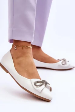 Best Boto Eleganckie Baleriny Z Kokardą I Dżetami Białe One Time
