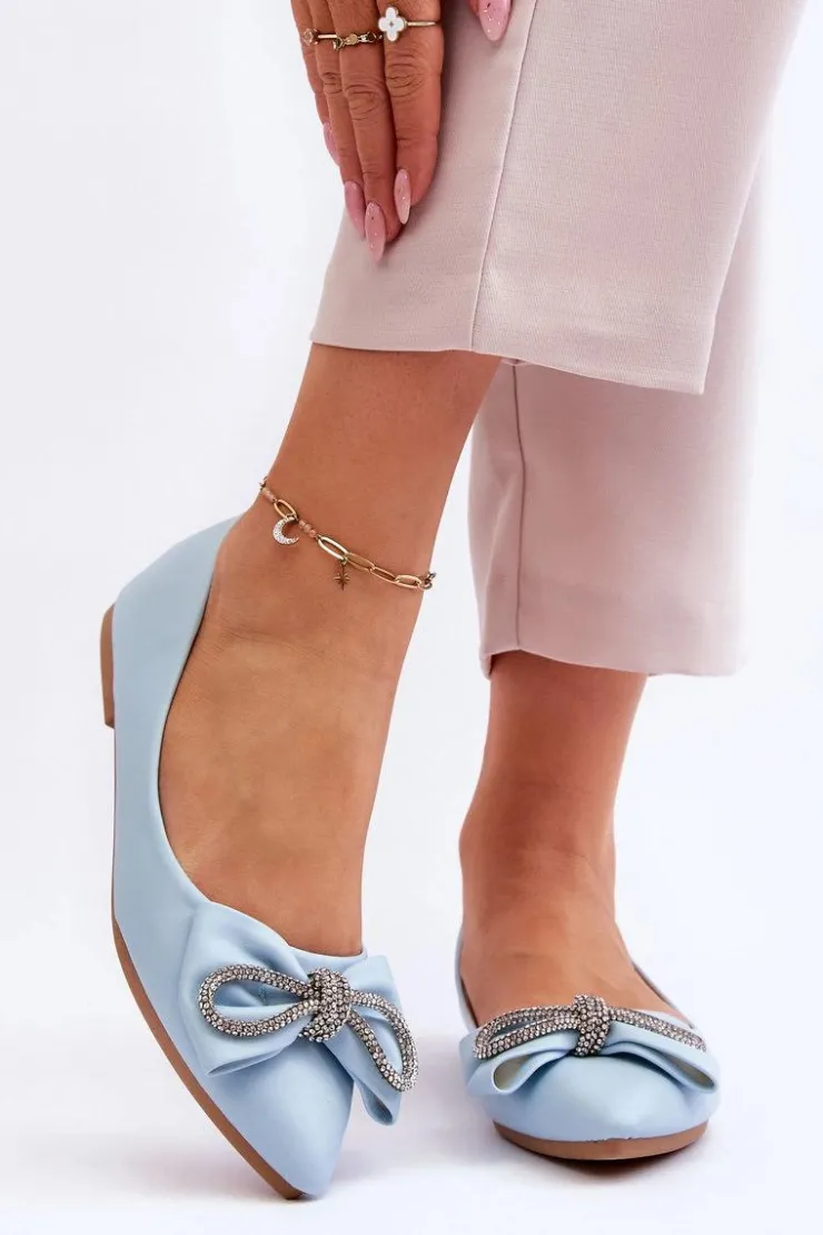 Boto Baleriny Klasyczne*Eleganckie Baleriny Z Kokardą I Dżetami Niebieskie One Time