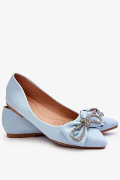 Boto Baleriny Klasyczne*Eleganckie Baleriny Z Kokardą I Dżetami Niebieskie One Time