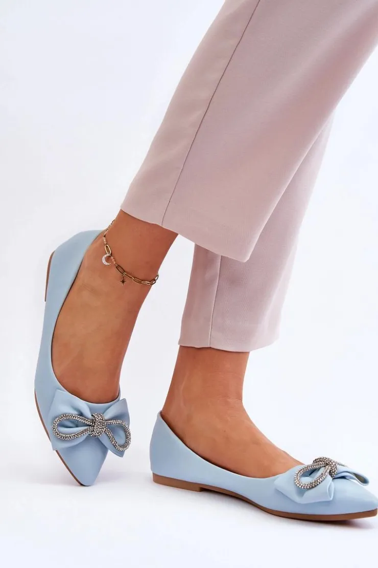 Boto Baleriny Klasyczne*Eleganckie Baleriny Z Kokardą I Dżetami Niebieskie One Time