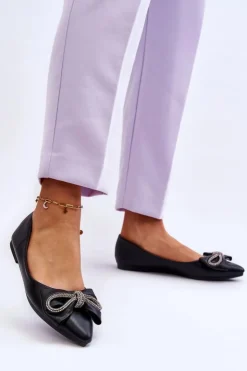 Boto Baleriny Klasyczne*Eleganckie Baleriny Z Kokardą I Dżetami Czarne One Time