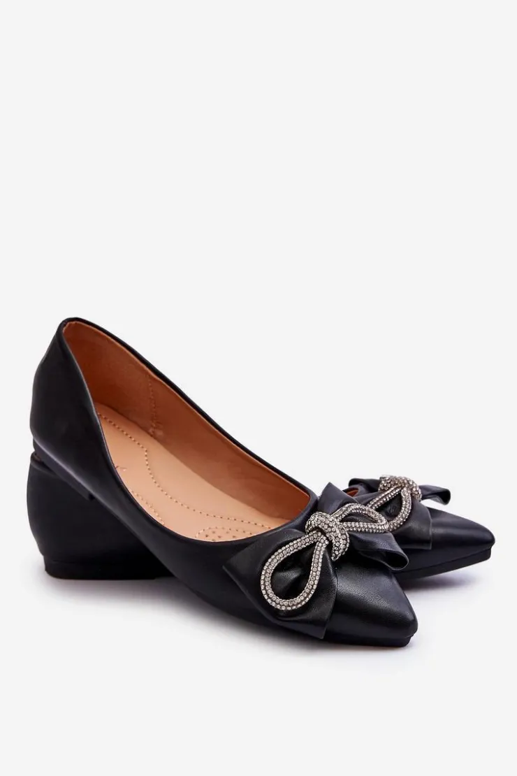 Boto Baleriny Klasyczne*Eleganckie Baleriny Z Kokardą I Dżetami Czarne One Time