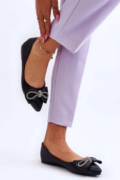 Boto Baleriny Klasyczne*Eleganckie Baleriny Z Kokardą I Dżetami Czarne One Time