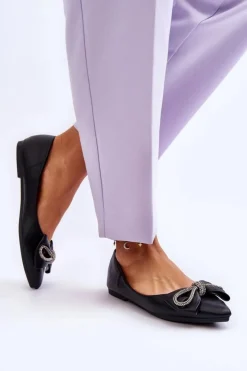 Boto Baleriny Klasyczne*Eleganckie Baleriny Z Kokardą I Dżetami Czarne One Time