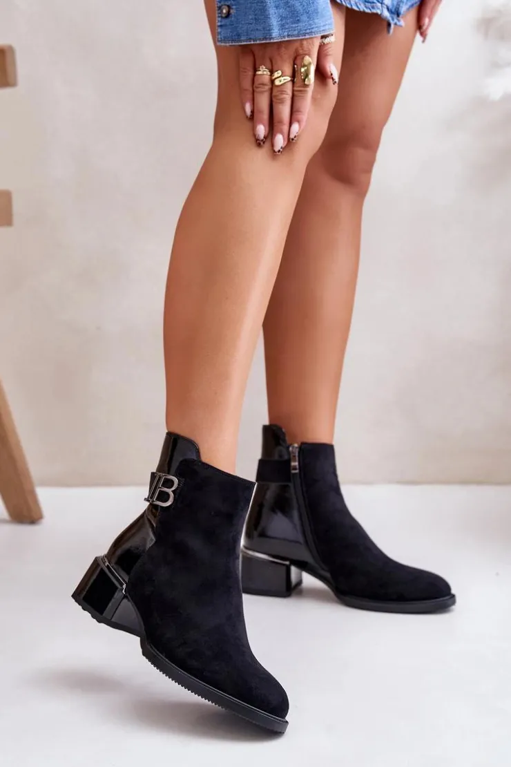 Outlet Damskie buty S.Barski Eleganckie Botki Na Obcasie Ocieplane MR880-040 Czarne