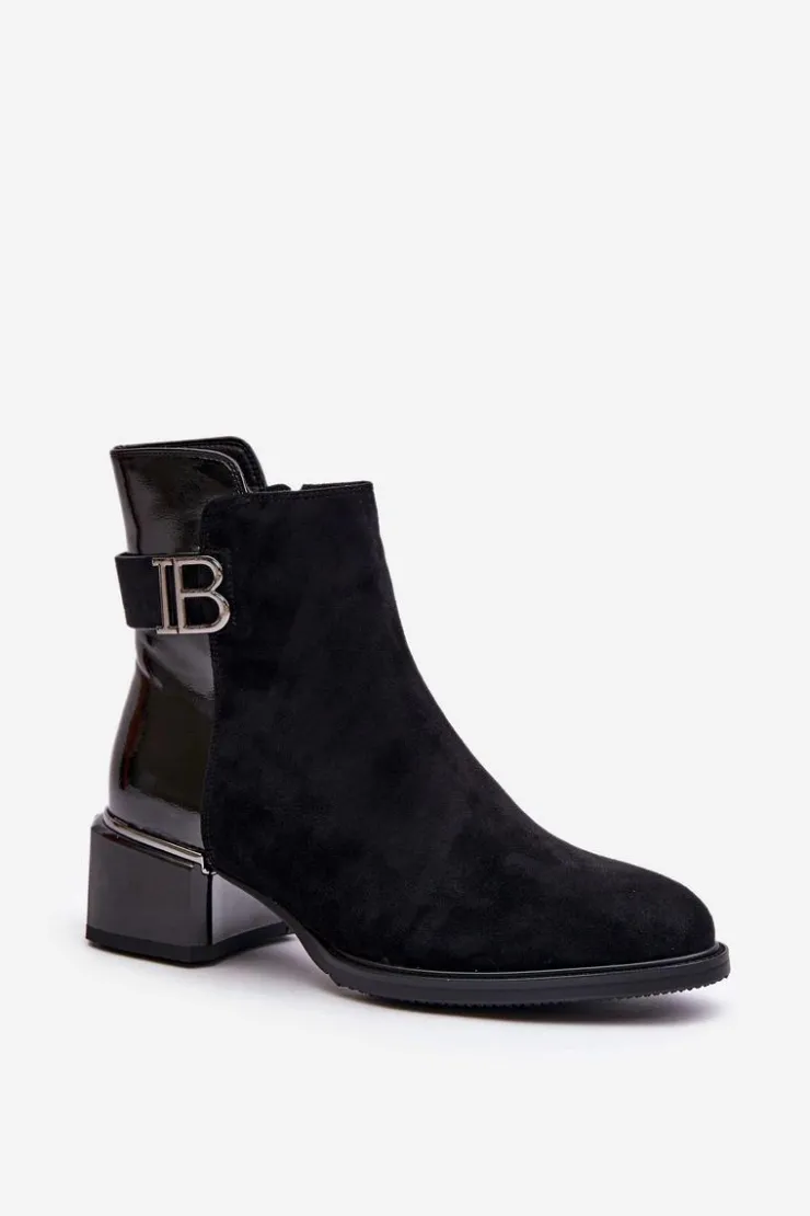 Outlet Damskie buty S.Barski Eleganckie Botki Na Obcasie Ocieplane MR880-040 Czarne